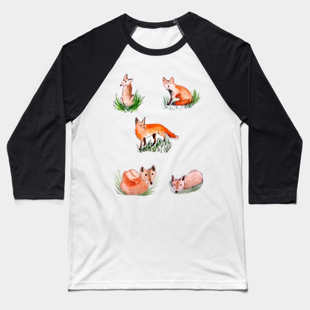 Playful Cute Foxes Baseball T-Shirt by julyperson